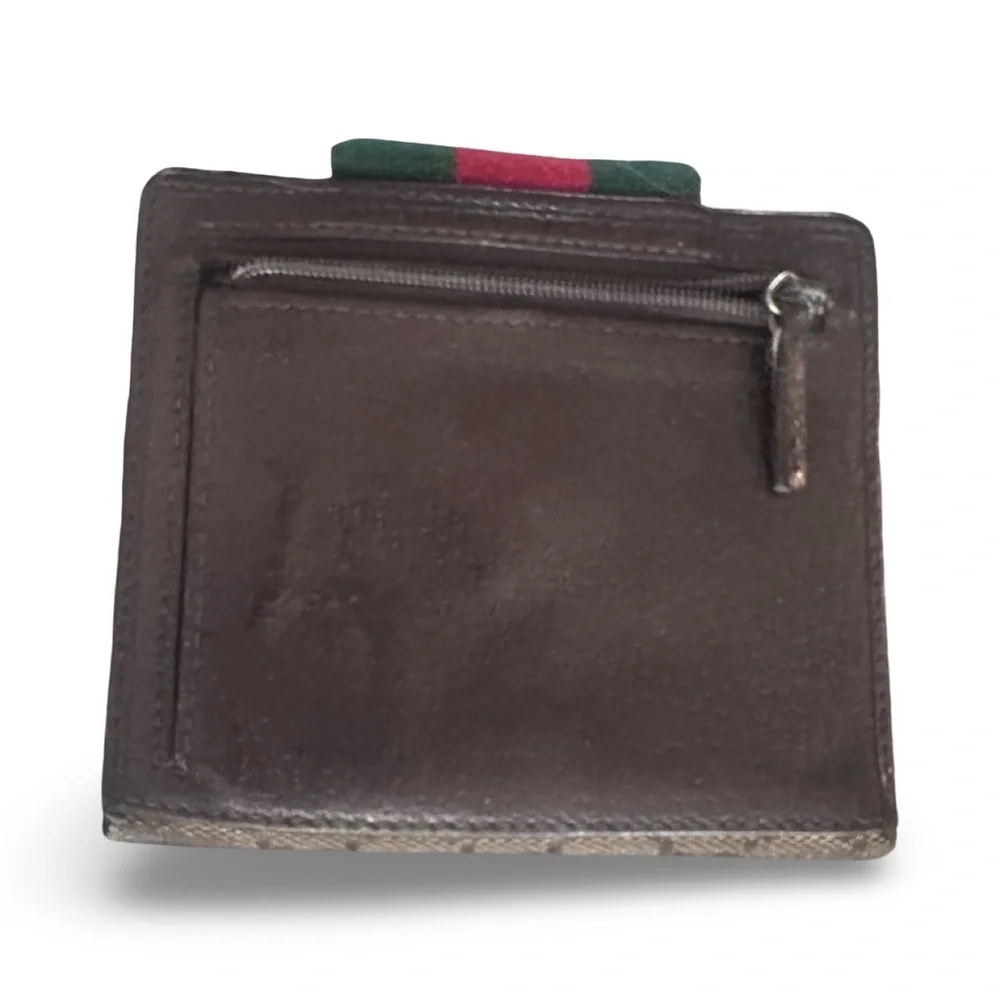 Gucci Sherry Line Red/Green Stripe GG brown canvas leather wallet with dust bag - Picture 9 of 13